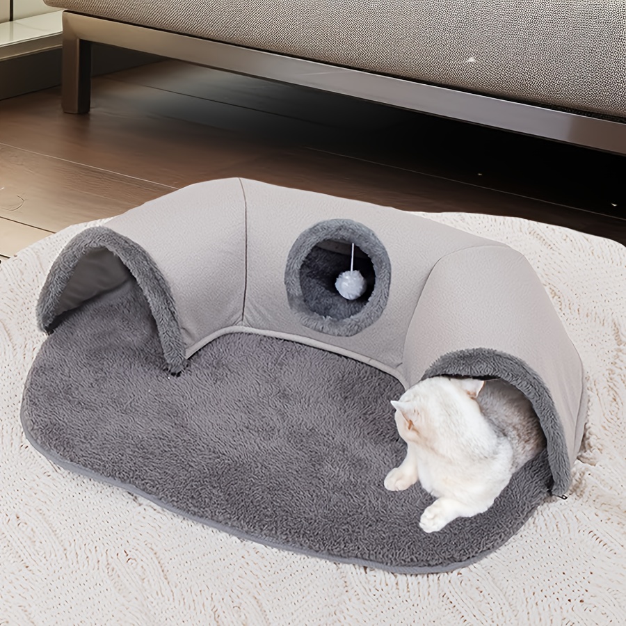 

U-shaped 3-hole Cat Tunnel Condo, Cozy Cat Bed, House & Condo, Easy To Assemble & Clean, With Polyester Material, For Small & Medium Cats Up To 8kg, Ideal For Play & Sleep