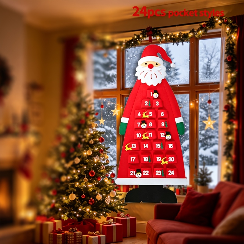 TEMU Santa Claus Advent Calendar With 24 Pockets, Large Christmas Advent Calendar, Felt Christmas Tree - With Ornaments, Santa Claus, Christmas Tree,