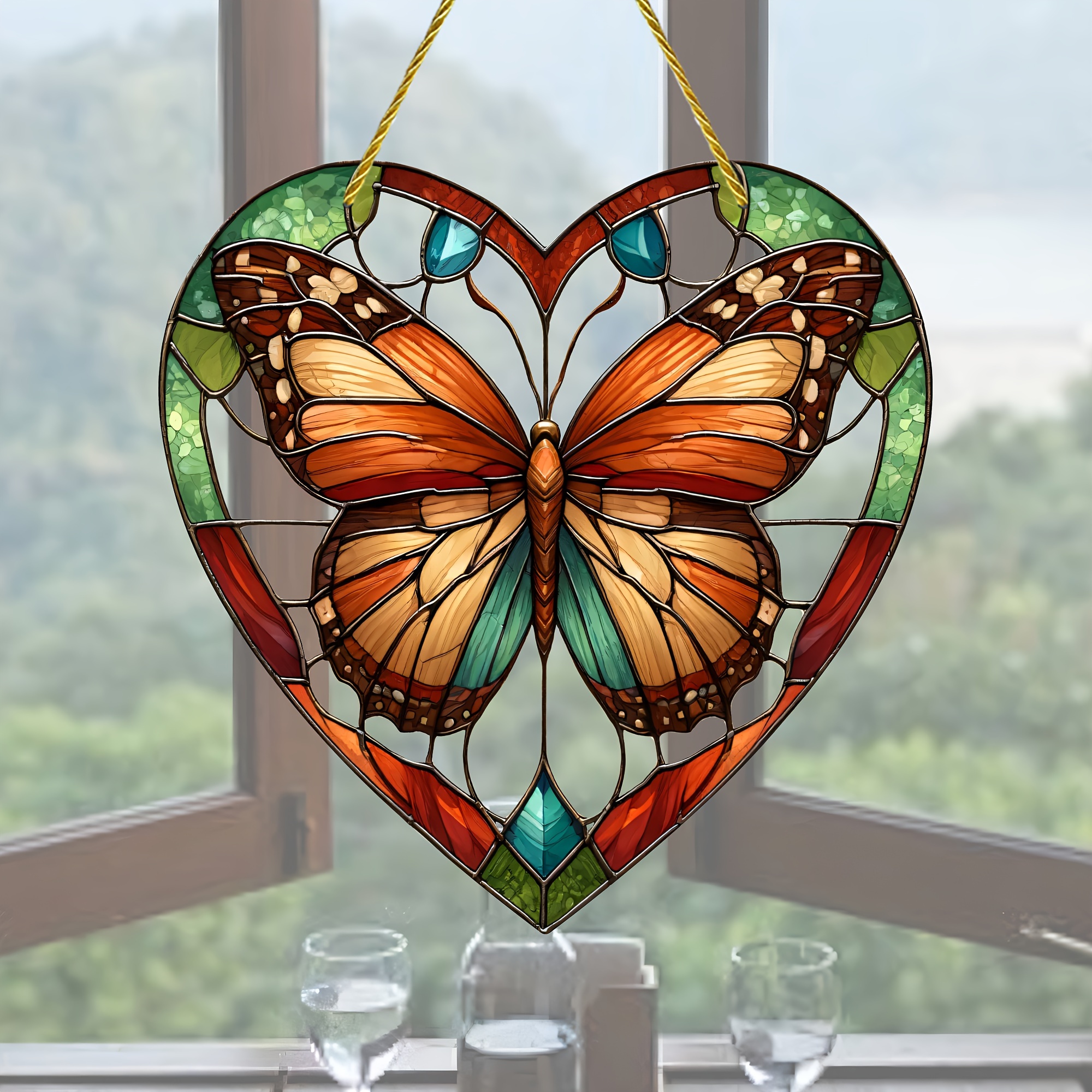 Butterfly Heart shaped Suncatcher Acrylic Window Hanging Art - Temu