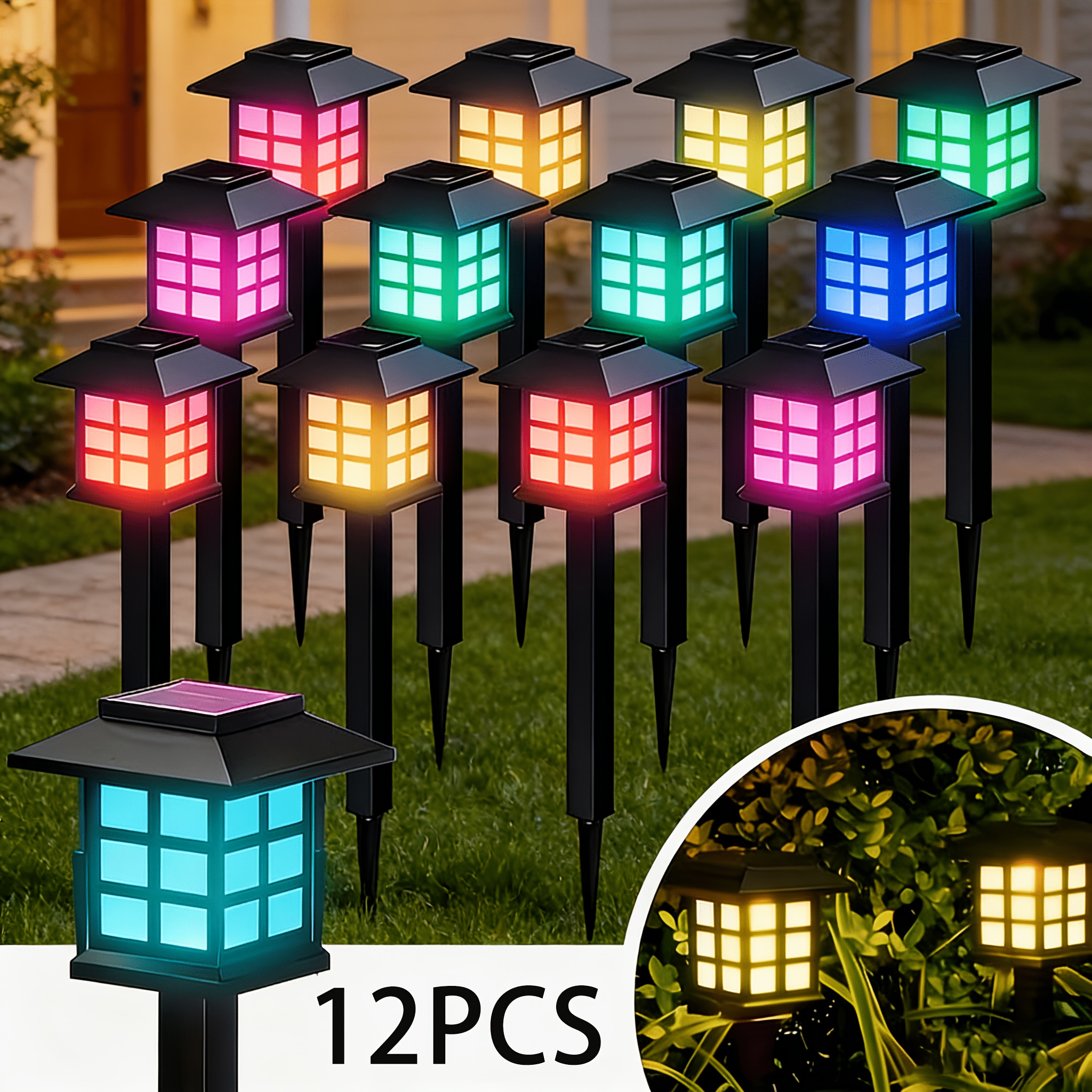 24-Pack Solar Outdoor LED Landscape Lights, IP44 Waterproof, Warm and White Light Options for Garden, Driveway, and Sidewalk Lighting