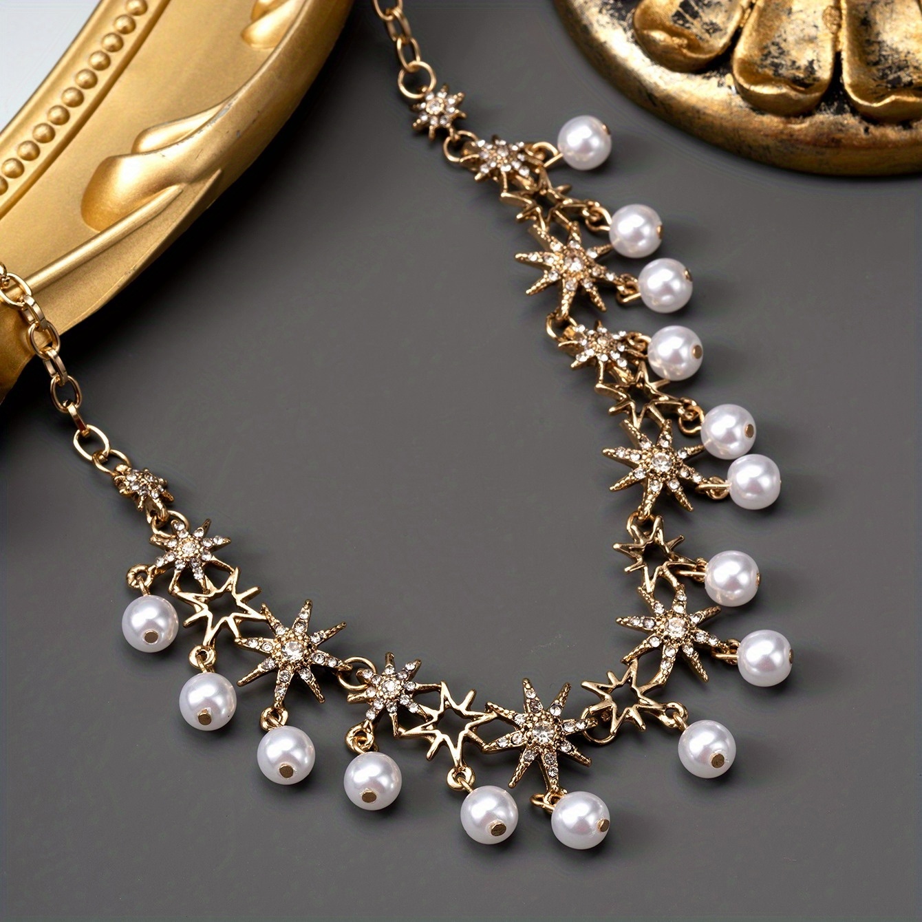 TEMU Un elegante collar de lujo un diseño de sol y estrella, adornado con diamantes de y perlas de , para fiestas y reuniones elegantes