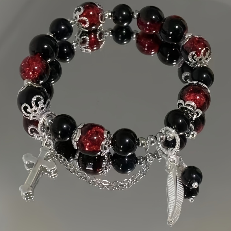 Cross Feather Beaded Bracelet for Men