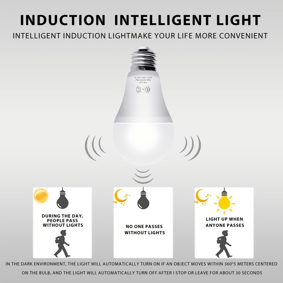 lâmpadas com sensor de , a 60w, 9w, ativadas automaticamente por interior, a19, e26, 3000k/6000k, lâmpadas de segurança de ao anoitecer, adequadas para entrada, , escadas, corredor, 1 3