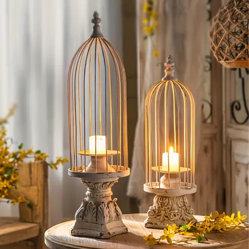 vintage romantic metal birdcage candle holder rustic tabletop decor with european inspired dinners room accents painted elegant design for or event settings home decor