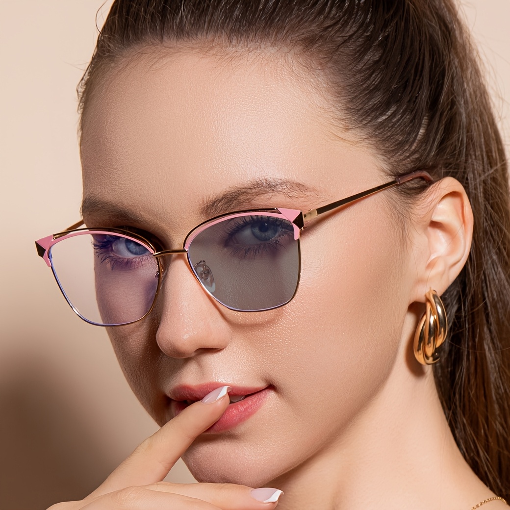 

Chic Women's Blue Light Blocking Glasses - Photochromic, Metal Frame With Spring , Oval Shape,