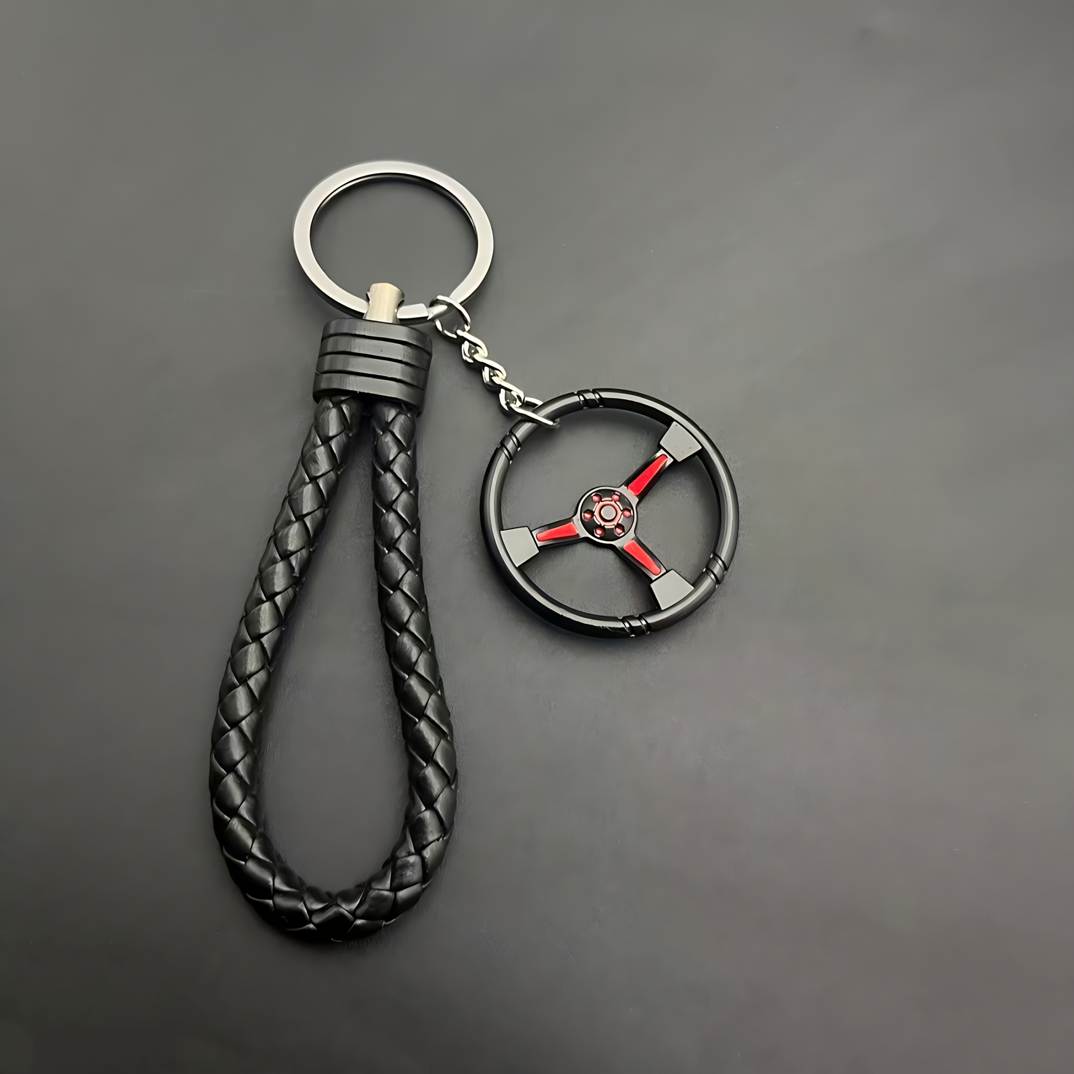 TEMU 1pc-car Steering Wheel Keychain Mini Racing Steering Wheel Metal Pendant + Rope Lanyard Trendy Car Key Additions Men's Gift For , Ornament For