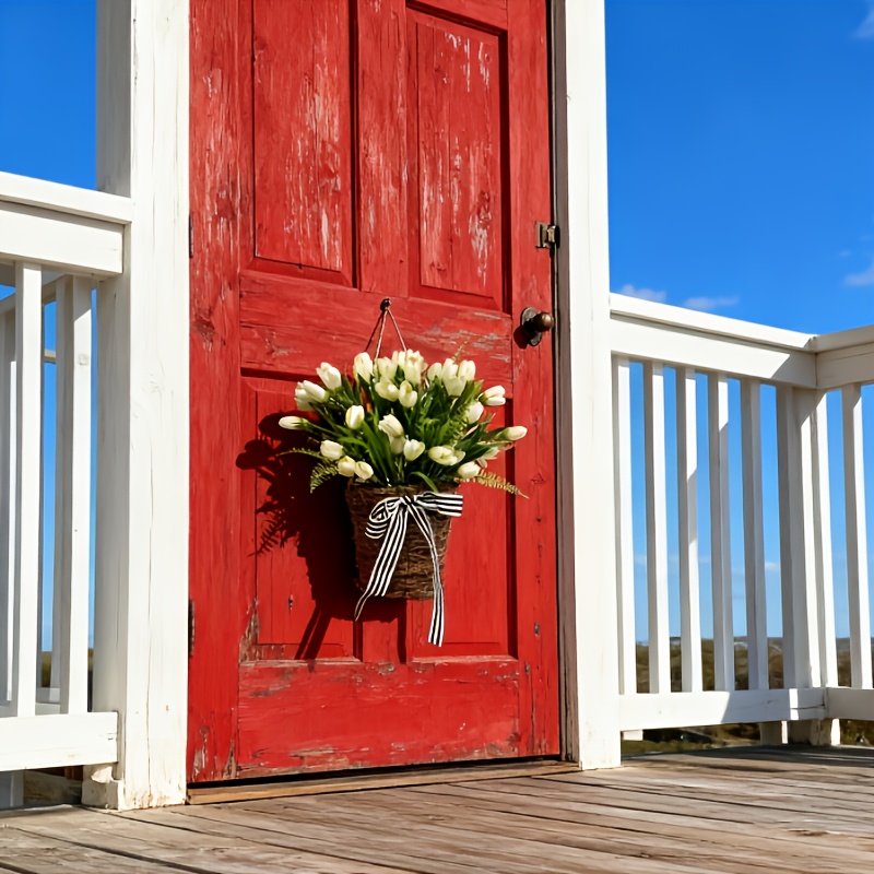 E-shop Bohemian Tulpen-Hängekorb mit Türbefestigung – Kunststoff-Blumentopf für Hochzeiten, Ostern, Valentinstag, Muttertag, Frühling & ganzjährige