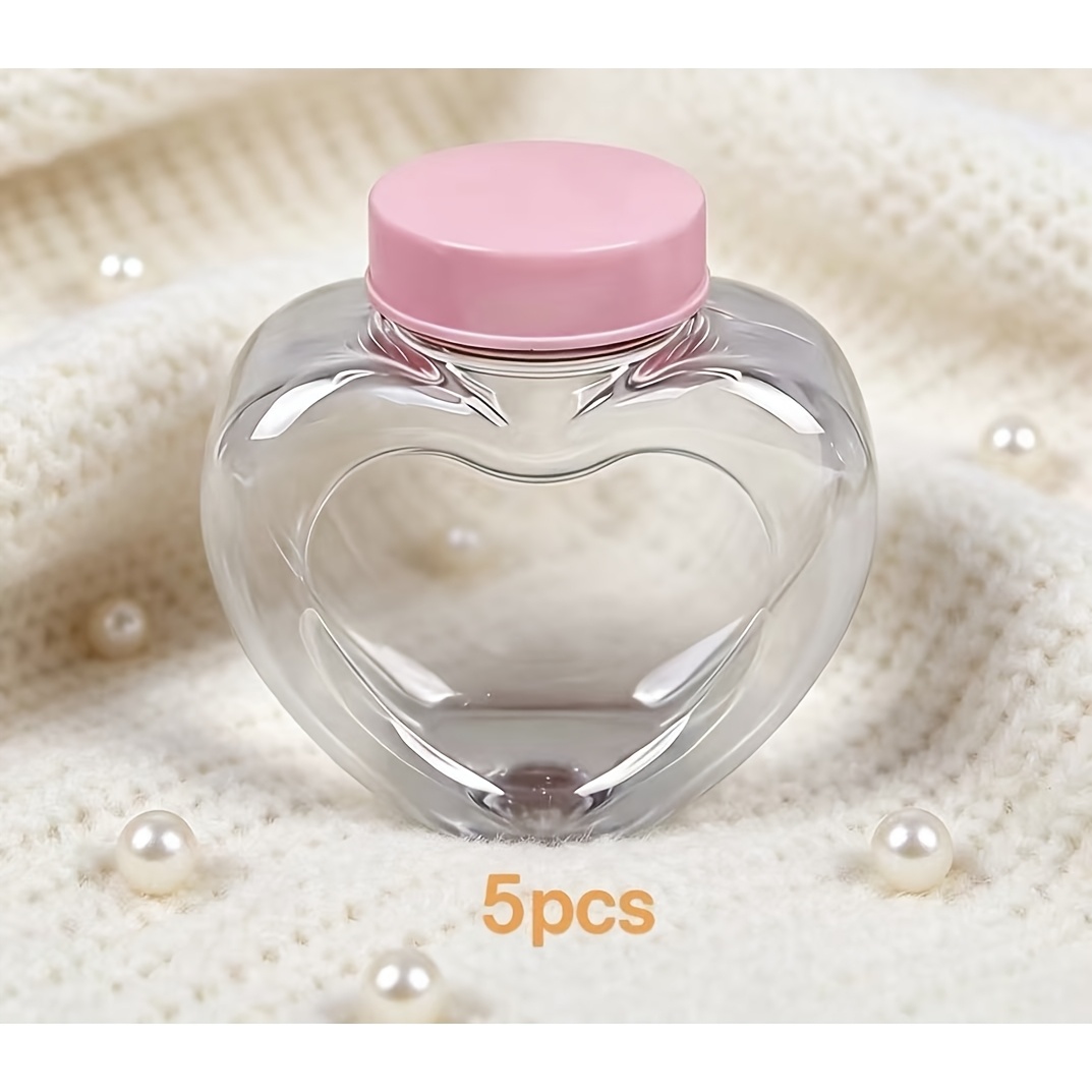 TEMU 5pcs Set Pink Heart-shaped Bottles, 80ml, Creative Handmade Plastic Bottle Material Additions Storage And Classification Collection Bottles