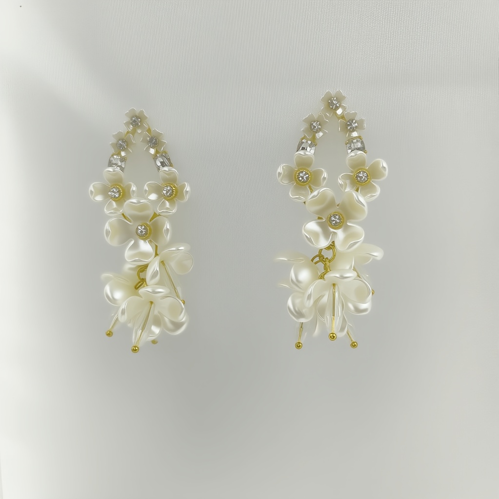 Floral Dangle Earrings with Sparkling Rhinestones 925 Sterling Silver
