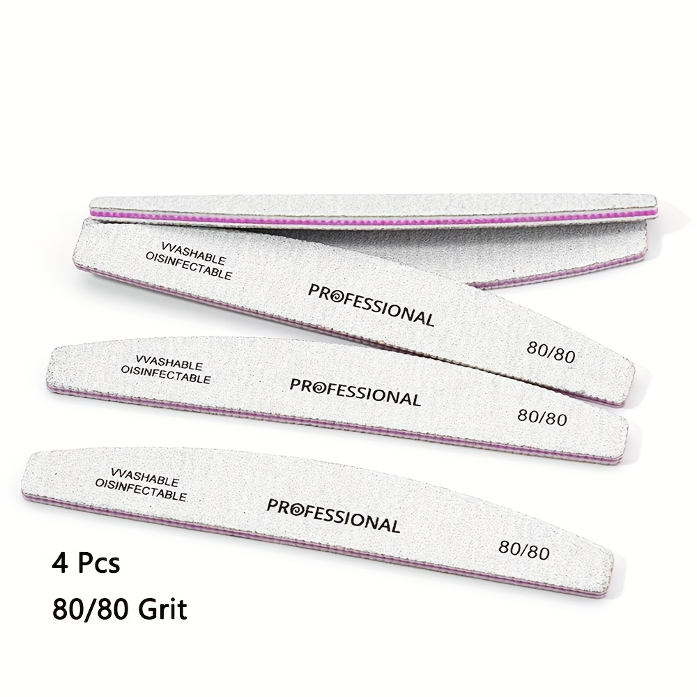 4 Professional Gray Boat-shaped Nail Files, Half- 80/80 Diamond Sandpaper Nail Files With Strong Grit