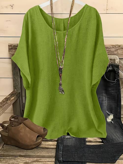 womens elegant glossy round neck short sleeve blouse shirt loose fit solid color beachwear washable suitable for vacation casual outfits year round wear non stretch shirts for resort style everyday layering
