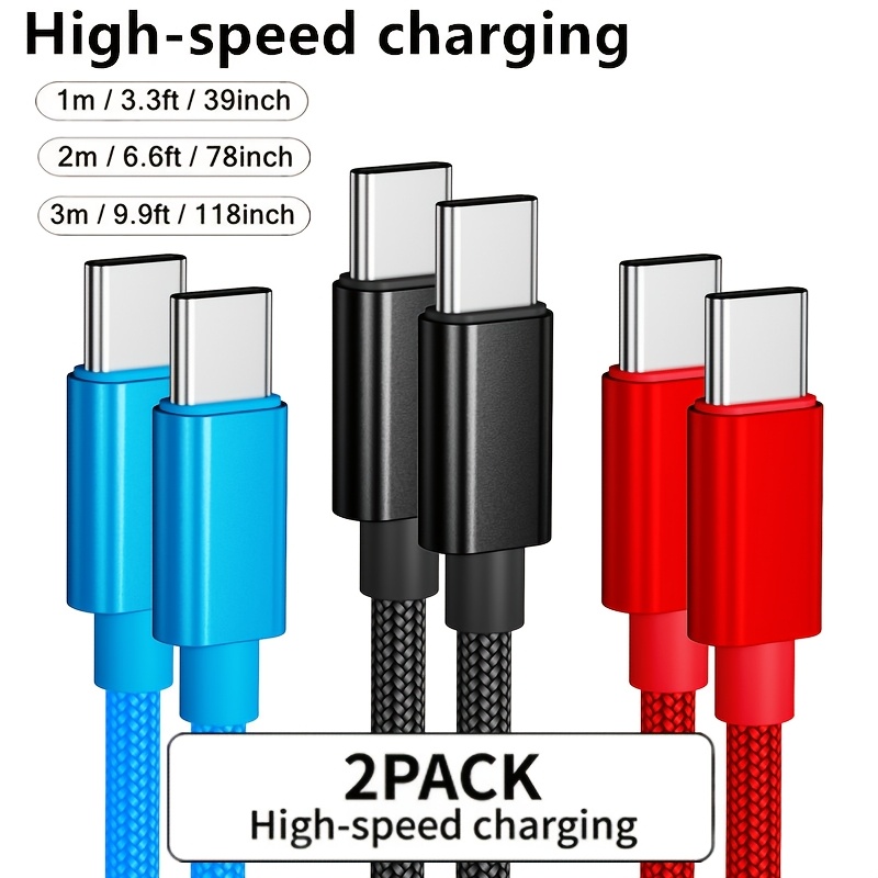 2pcs type c charger fast charging usb to type c cable braided super fast charging suitable for samsung for iphone 17 for iphone 16 for iphone 15 for ipad and xiaomi oneplus and other devices fast charger adapter cell phone charging adapter