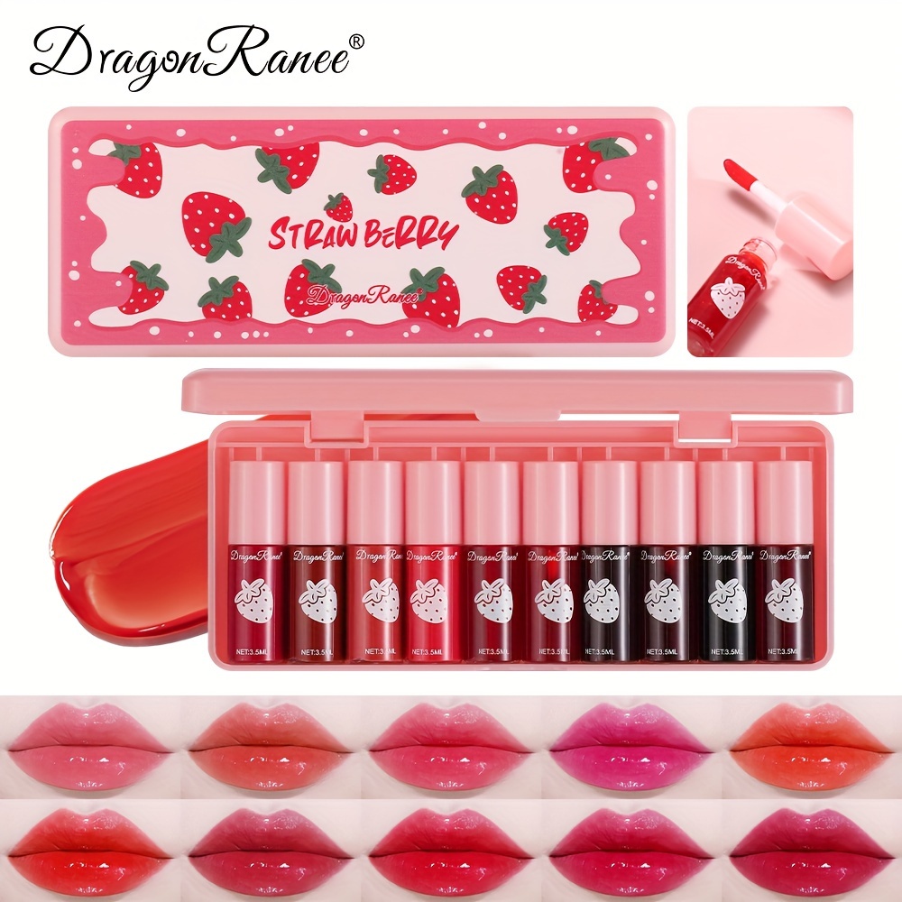 

10-piece Mini Lip Tint Set - Berry Shades, Moisturizing & Waterproof Liquid Lipstick, Non-stick, High Pigment, Long-lasting Vibrant Colors