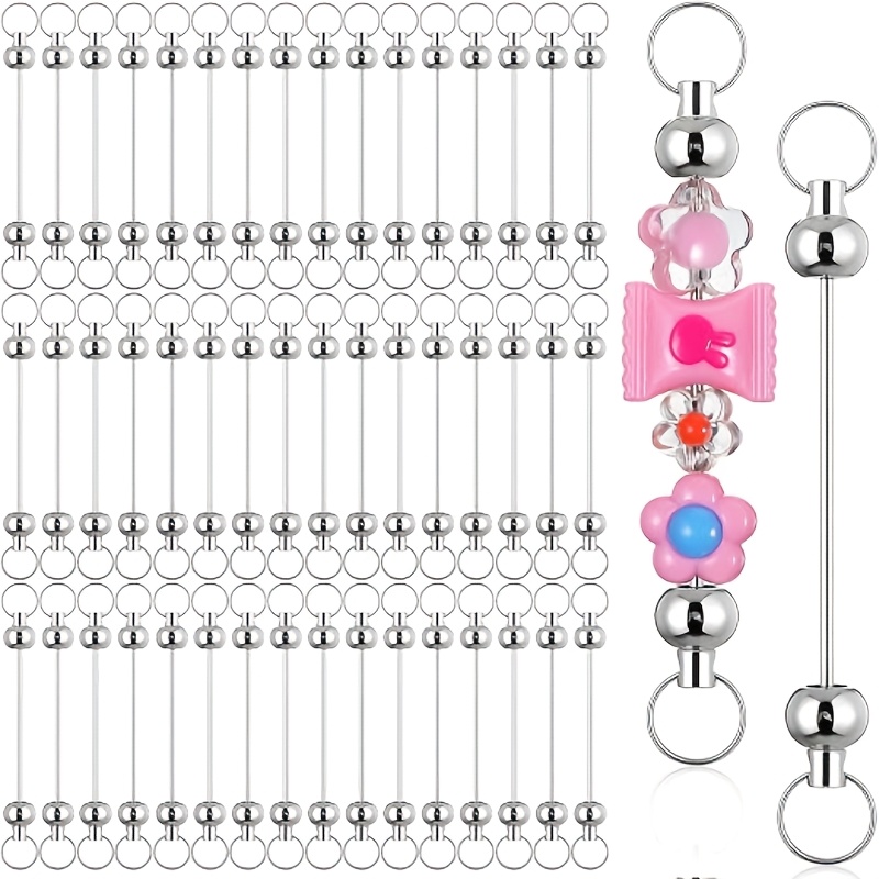 TEMU 50pcs Chaînes de porte-clés perlées, lot de cordons de perles vierges, porte-clés pour femmes, kit de fabrication de porte-clés, bandes de