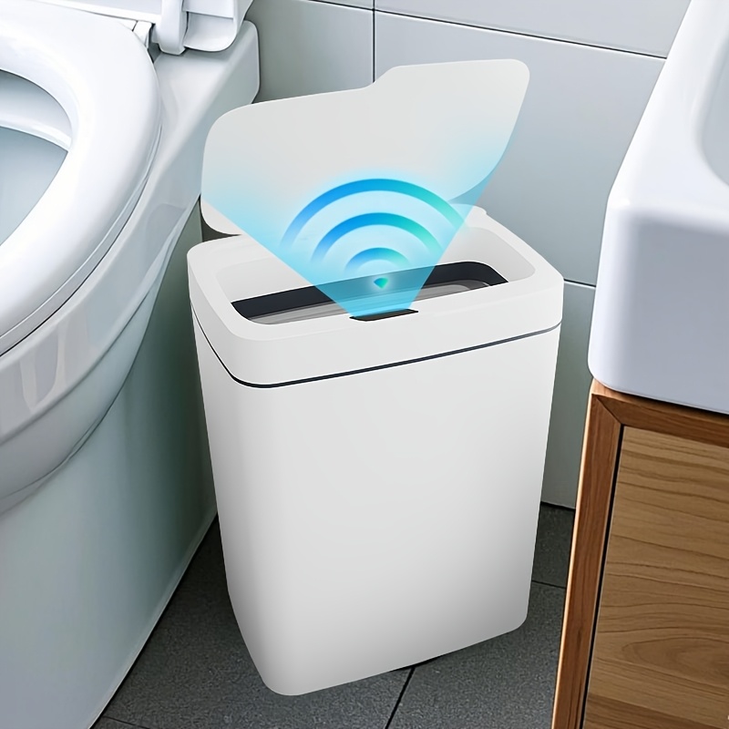 Schlanker Weißer 14.01L Mülltonne mit Bewegungssensor - Intelligenter Berührungsloser Abfallbehälter mit Geruchsdichtung, Automatischer Kunststoffmülleimer für Badezimmer, Schlafzimmer, Büro, Wohnmobil und Toilette