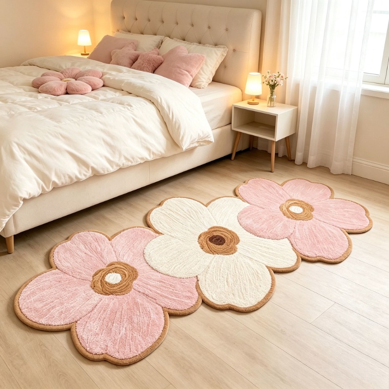 TEMU 2d Flat, 1pc Velvet 850g/㎡ 9mm Short Pile 2d Printed Non-long Pile Vintage Floral Bedroom Decorative Bedside Rug, Ins-style Bay Window Plush