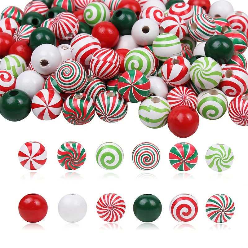 

238pcs Christmas Candy Cane Wooden Beads Set - 16.5mm Spiral Swirl Beads For , Tree Ornaments & Decor