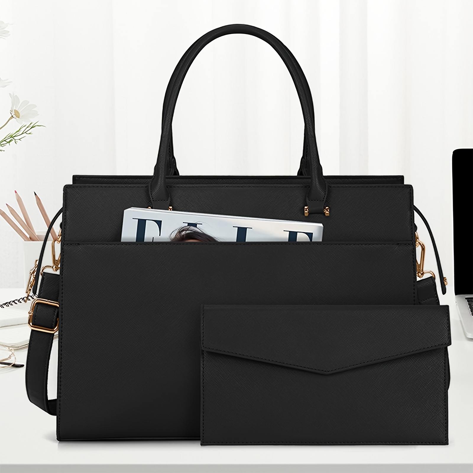 Womens 2pcs Professional Laptop Briefcase Clutch
