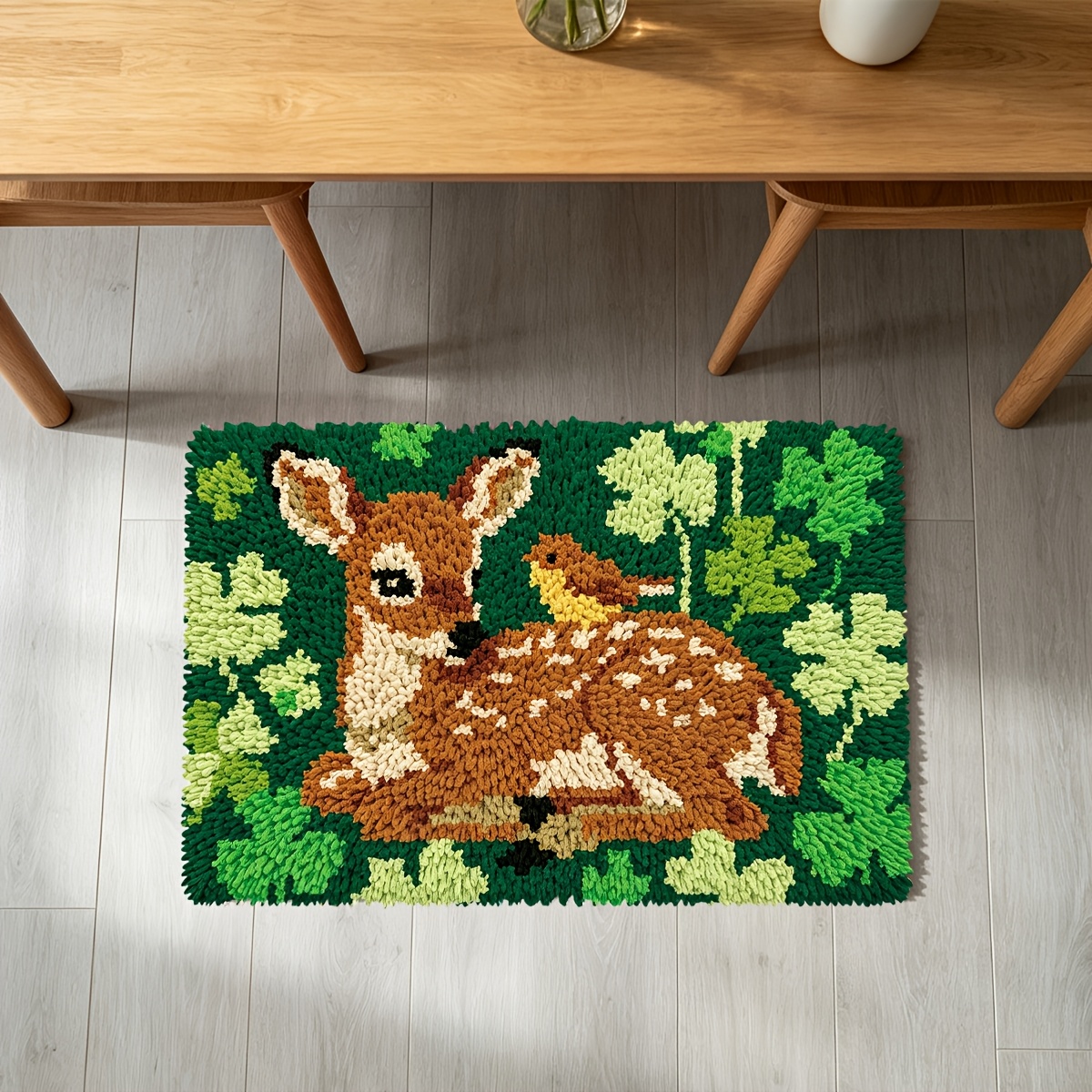 39X57Cm Lock Hook Kit, Deer and Birds Pattern, DIY Tapestry Set