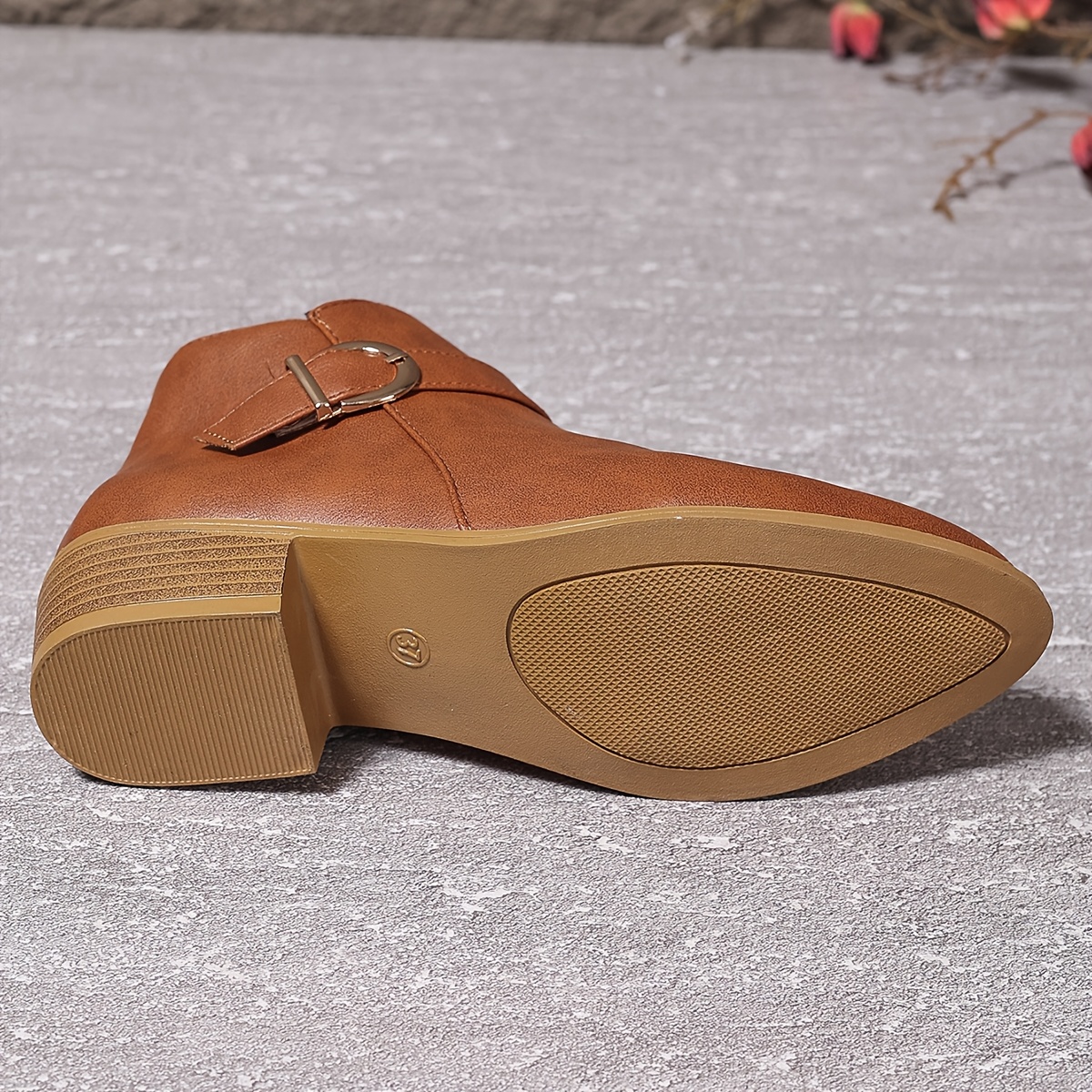 brown side zippered low heel ankle boots pointed - Temu