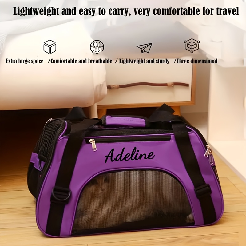 Personalized Embroidered Pet Name Portable Dog Backpack, Large Capacity Breathable Foldable Messenger Bag with Zipper Stretch Design-suitable for Most Small/medium/large Dogs and Cats, Purple/pink/black-size S/M/L