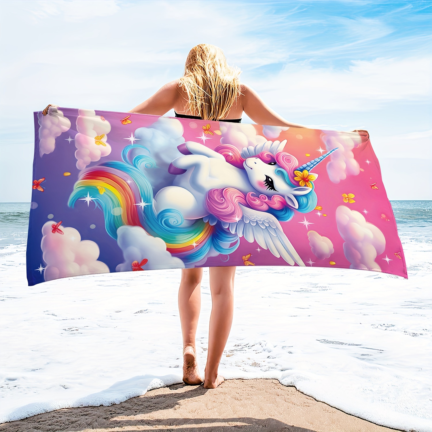 

1pc Cute And Interesting Microfiber Oversized Beach Towel, Durable Quick Drying Sunscreen Washable Bath Towel, Summer Beach Camping Swimming Pool Travel Essentials For Adults Children