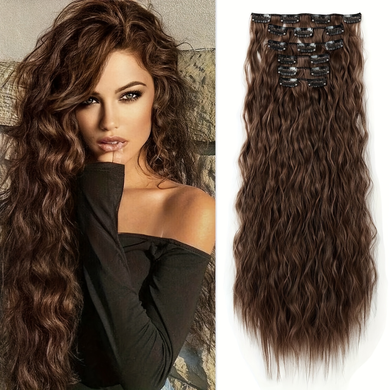 6pcs clip in hair extensions i6 55cm long mermaid wavy synthetic basics hairpieces     style for women details 7