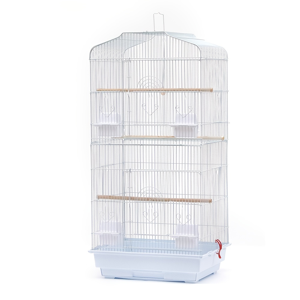 TEMU Portable Bird Cage, Rectangular Cage, Parakeet, Cockatiel, Conure, Finch, Canary Cage, Without Toys, 46 X 36 X 92cm, White