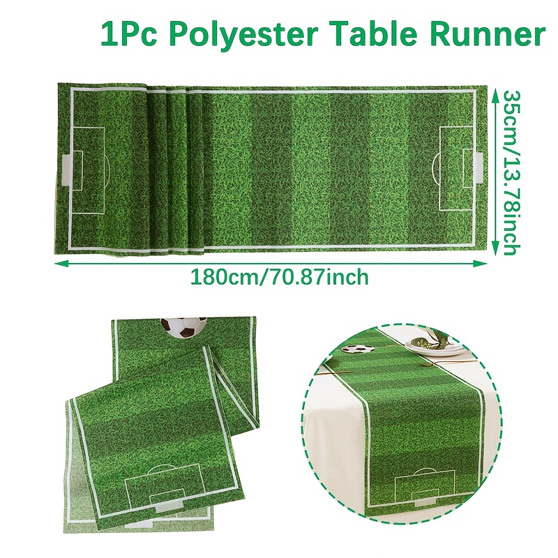1pc, Football-themed Table Runner, 180 By 35 Cm, Green Football Polyester Table Cover, Football-themed Party Decoration, Baby Shower Party Supplies, Table Decoration, Happy Birthday Party Supplies