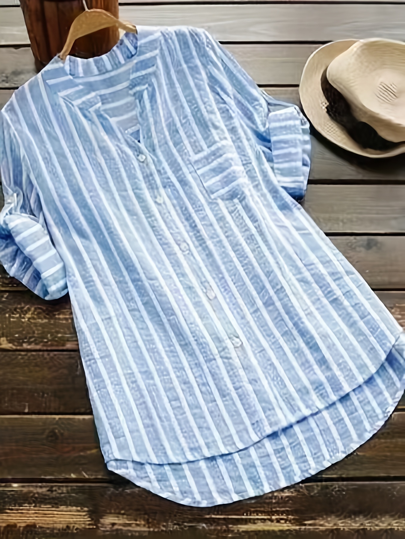 Fashionable European And American Popular Top New Casual V-Neck Striped Long Sleeved Women'S Shirt