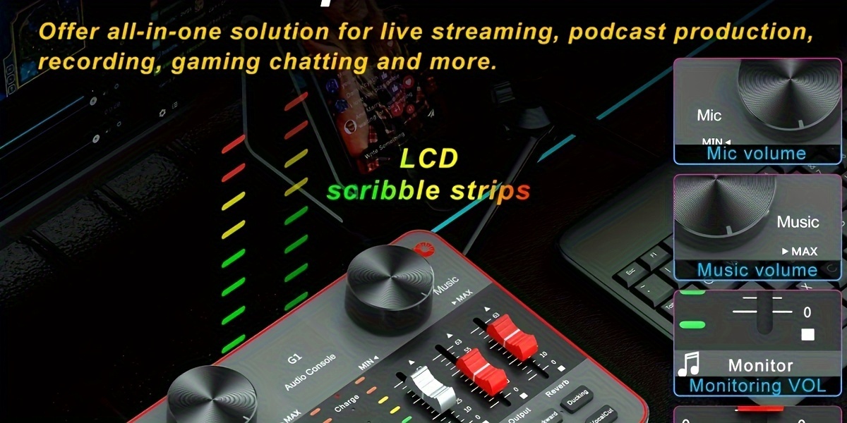 Podcast Equipment Bundle, All-in-One Audio Interface DJ Mixer with 2 Condenser Microphones, Recording Studio Kit Live Sound Card for Singing Broadcast, Live Streaming, Gaming