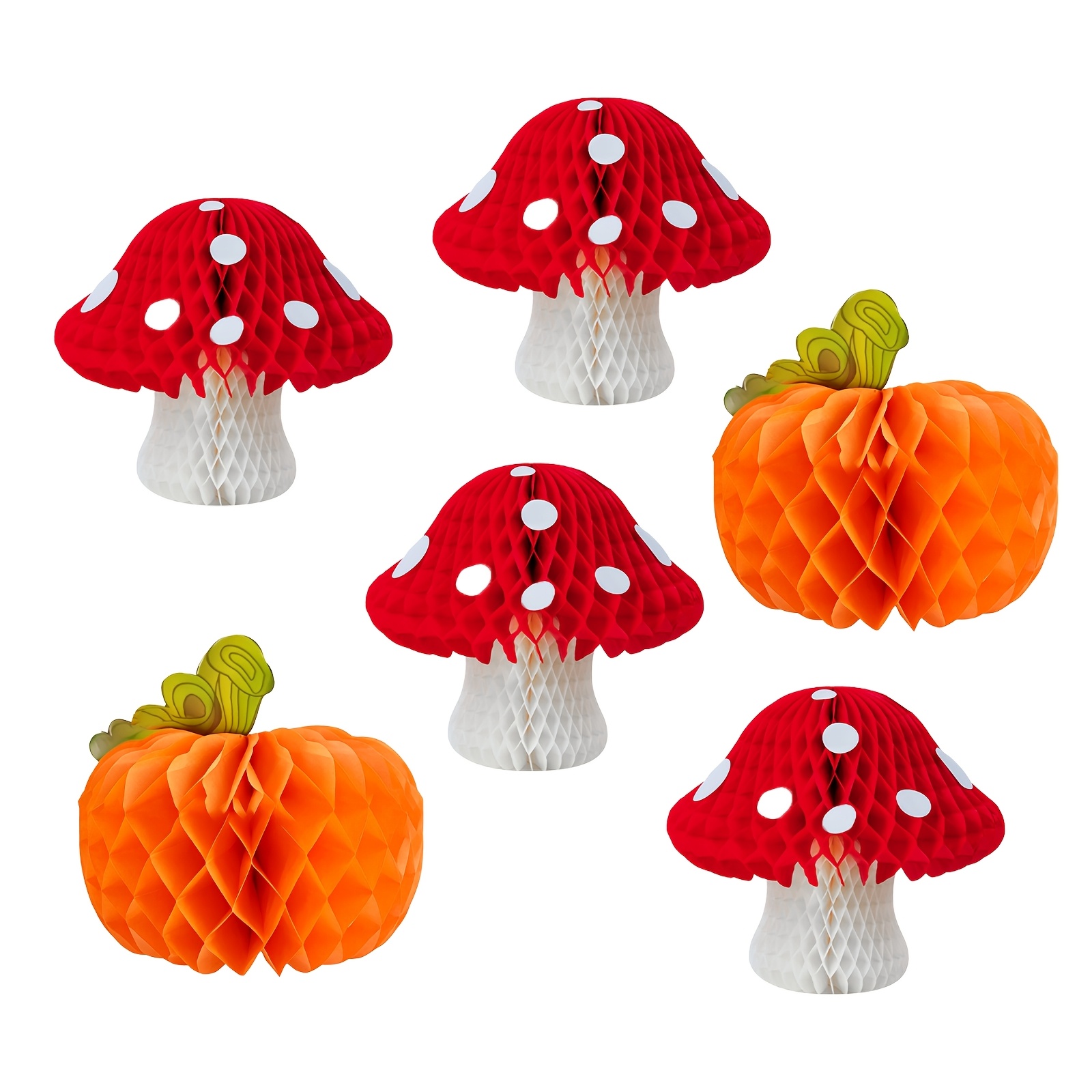 TEMU 6 pezzi Decorazioni Autunnali Halloween Natale a d'Ape da Appendere, Ornamenti di Carta a Forma di Fungo e Zucca , Centrotavola Autunnali per il