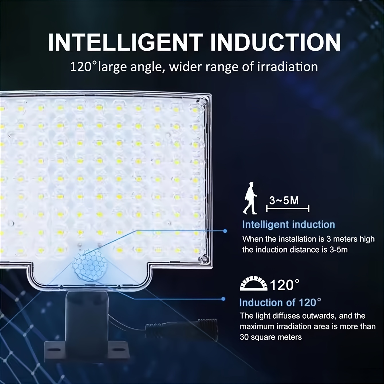 1pc 106 led solar outdoor wall light garden solar lamp with motion sensor 120 angle 16 5ft cable adjustable height remote control for outdoor garage use christmas gifts holiday office bedroom hotel party restaurant decoration details 7