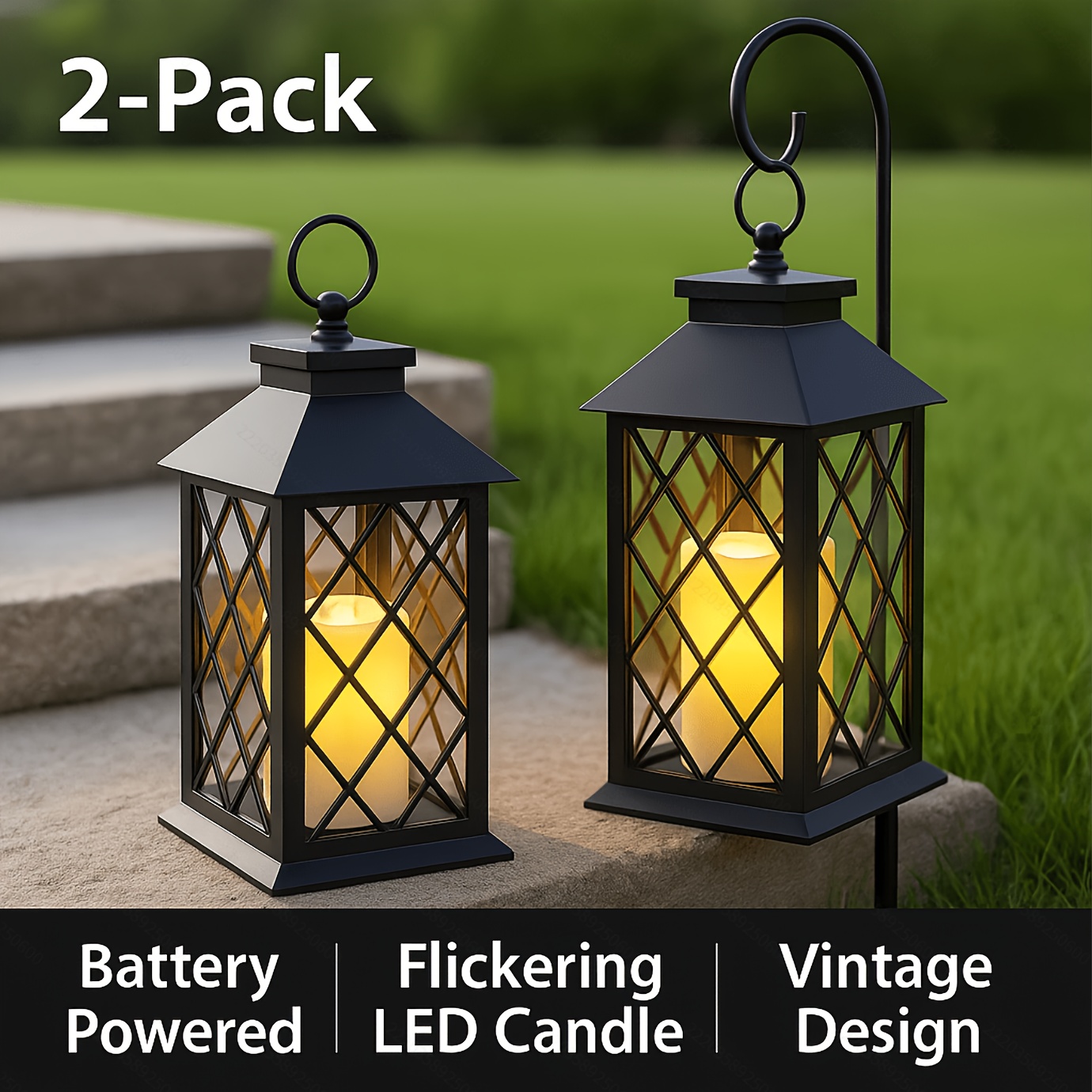 E-shop 2 Stück IP44 Outdoor Kerzenlaternen, Schwarze Vintage Tischlaternen für Halloween & Weihnachtsdeko, Hängende Dekorationslichter für Terrasse,