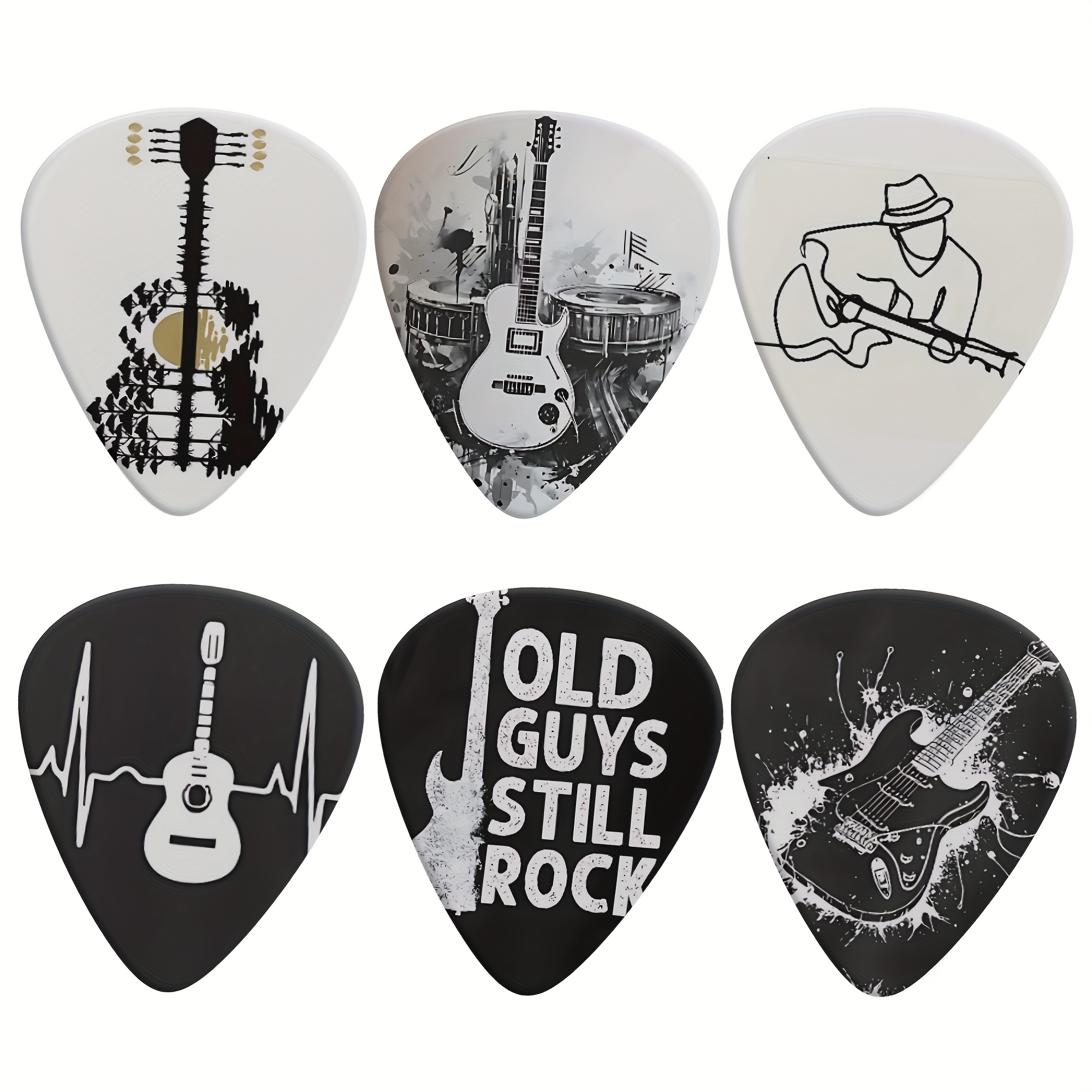 TEMU Guitar Picks Set Of 6 Pattern, Ideal For Acoustic & Electric Guitars, , Ukulele Best Gifts Women And Men