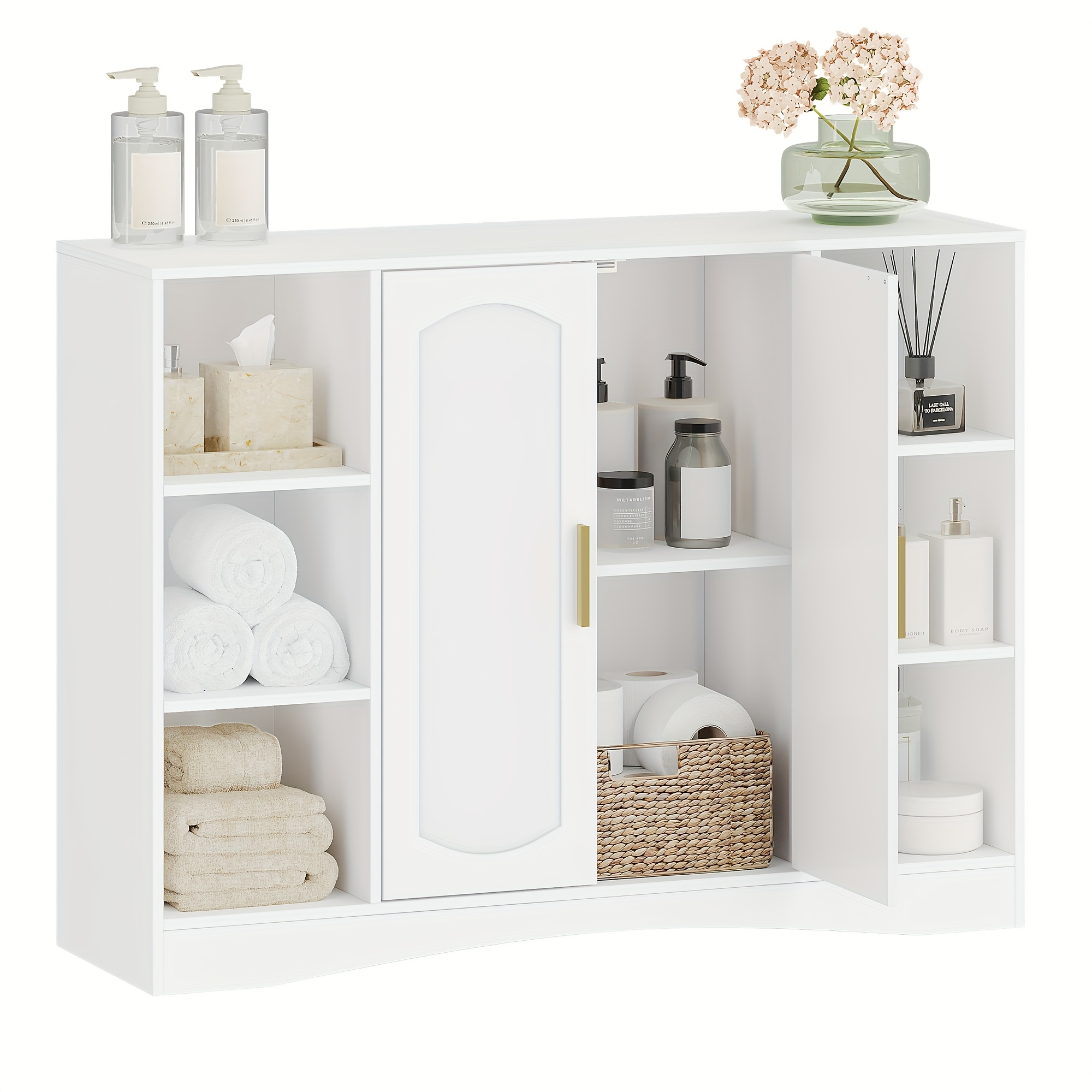 Bathroom Cabinet, Kitchen Cabinet With Open Compartment, Storage Cabinet With 2 Doors, Adjustable Shelves, Base Cabinet, For Bathroom, Living Room, Kitchen, Hallway, White, 30 X 100 X 75 Cm