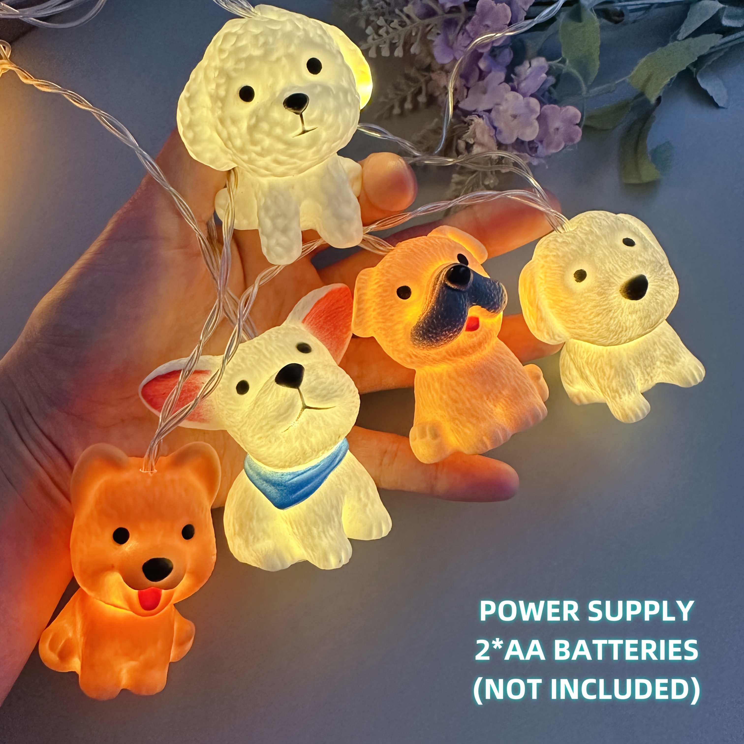 E-shop 1 Lichterkette Niedliche Hundelichter mit 10 LEDs & 5 Hunderassen - Batteriebetrieben, Plug-and-Play Lichterkette, Ideales Geschenk für