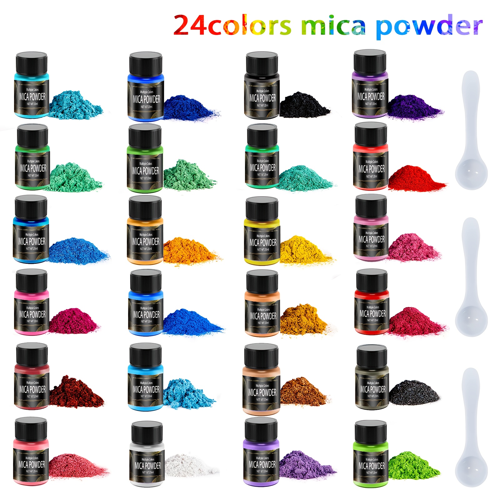 Image of 24 Colors Natural Mica Powder Pigment Suitable For Epoxy Resin, Fiber Compatible For Diy Crafts, Jewelry Making, Candle Dye, Car Freshies & Resin - 20ml Bottle With 24-tone