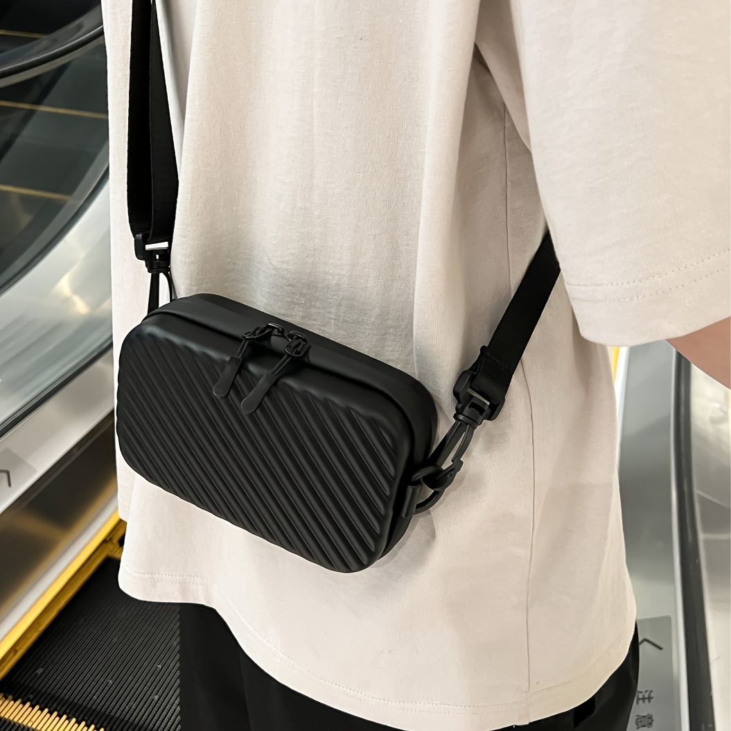 E-shop Herren einfarbige strukturierte Box-Bag-Umhängetasche mit verstellbarem Gurt, Crossbody-Tasche, Sling-Tasche, Seitentasche, quadratische Tasche