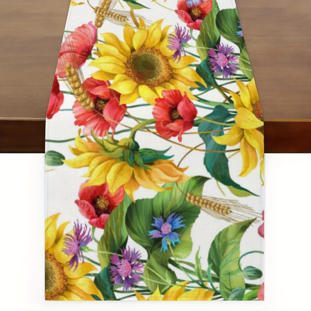 TEMU 1pc, Flowers Sunflower Poppy Table Runner Linen Style Rustic Farmhouse Table Runner Kitchen Dining Table Decoration For Wedding Birthday Party Christmas13 X 36, 13 X 48, 13 X 72, 13 X 108