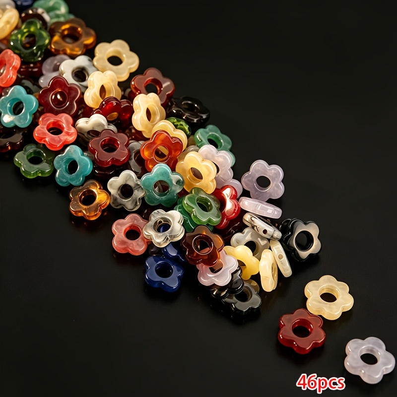 TEMU 46 piezas de cuentas acrílicas vintage de 14 mm con forma de flor de y agujero grande para collares, pulseras, aretes, dijes para teléfono y