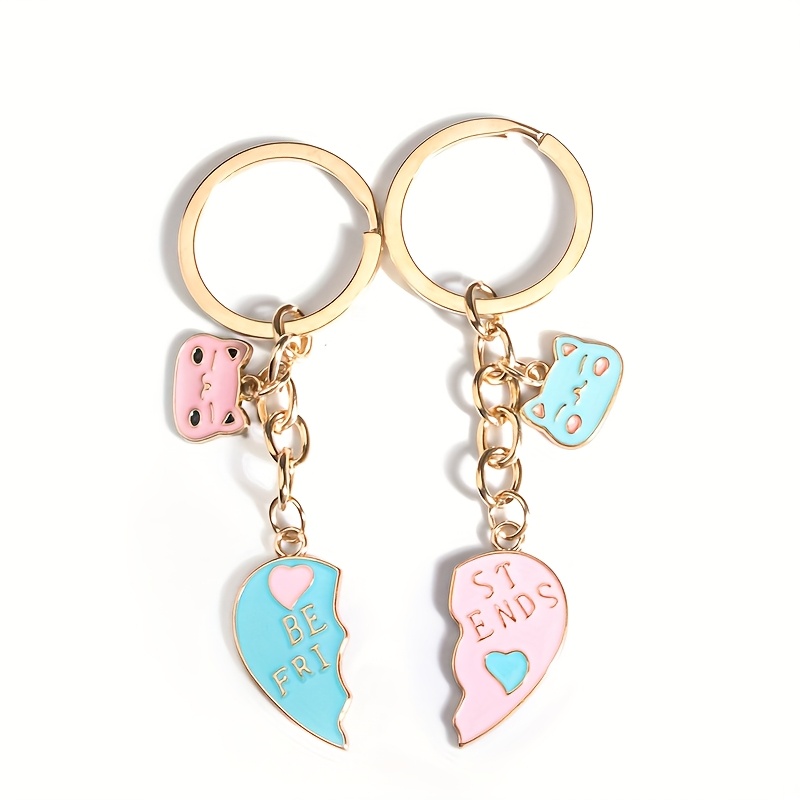 TEMU Best Friend Pendant Keychain Fashion Heart Cute Cat Couple Keychains, Nxqxn