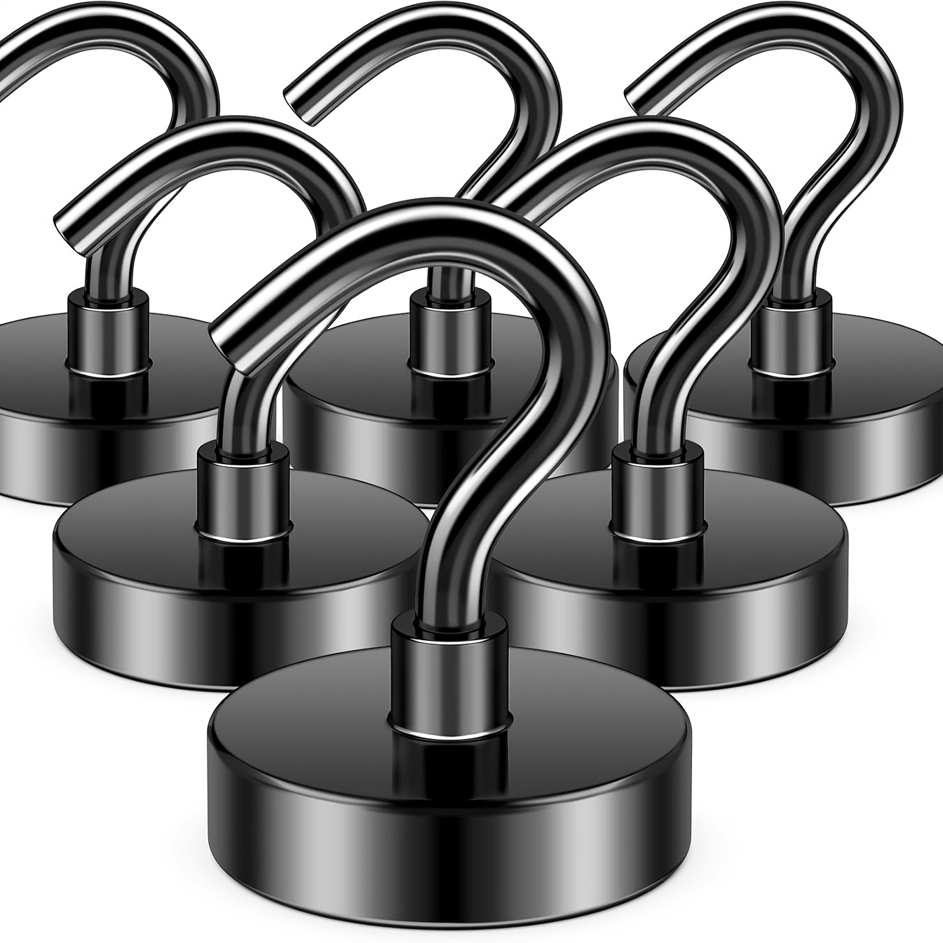 

Heavy-duty N52 Neodymium Magnetic Hooks, 50lbs Capacity - Polished Metal, For Home, Kitchen, Office & Cruise Use (black, Pack Of 6)