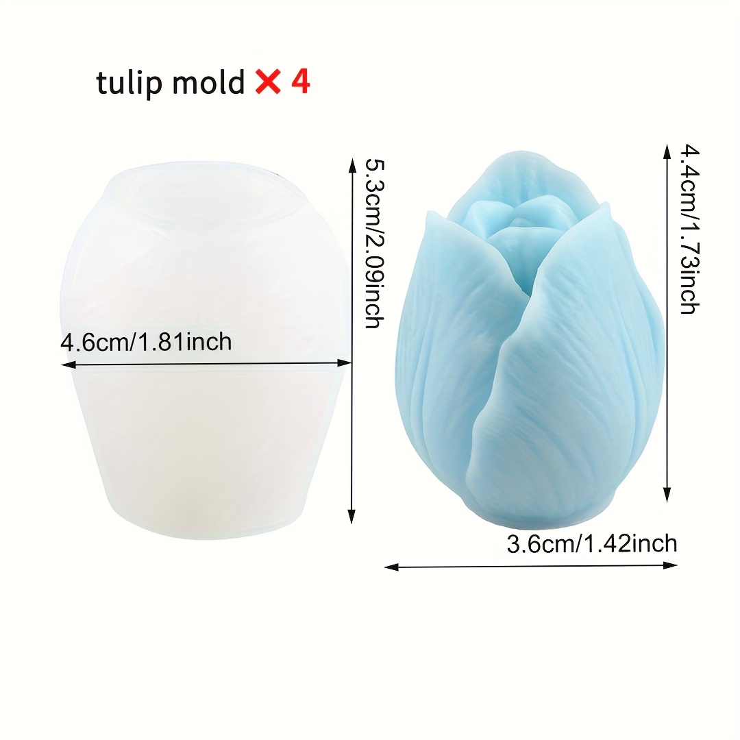 E-shop 4er-Set Tulpenförmige Silikonformen - Flexible Blumenformen für handgemachte Seife, Kerzen und Bastelarbeiten - Hitzebeständig, ideal für