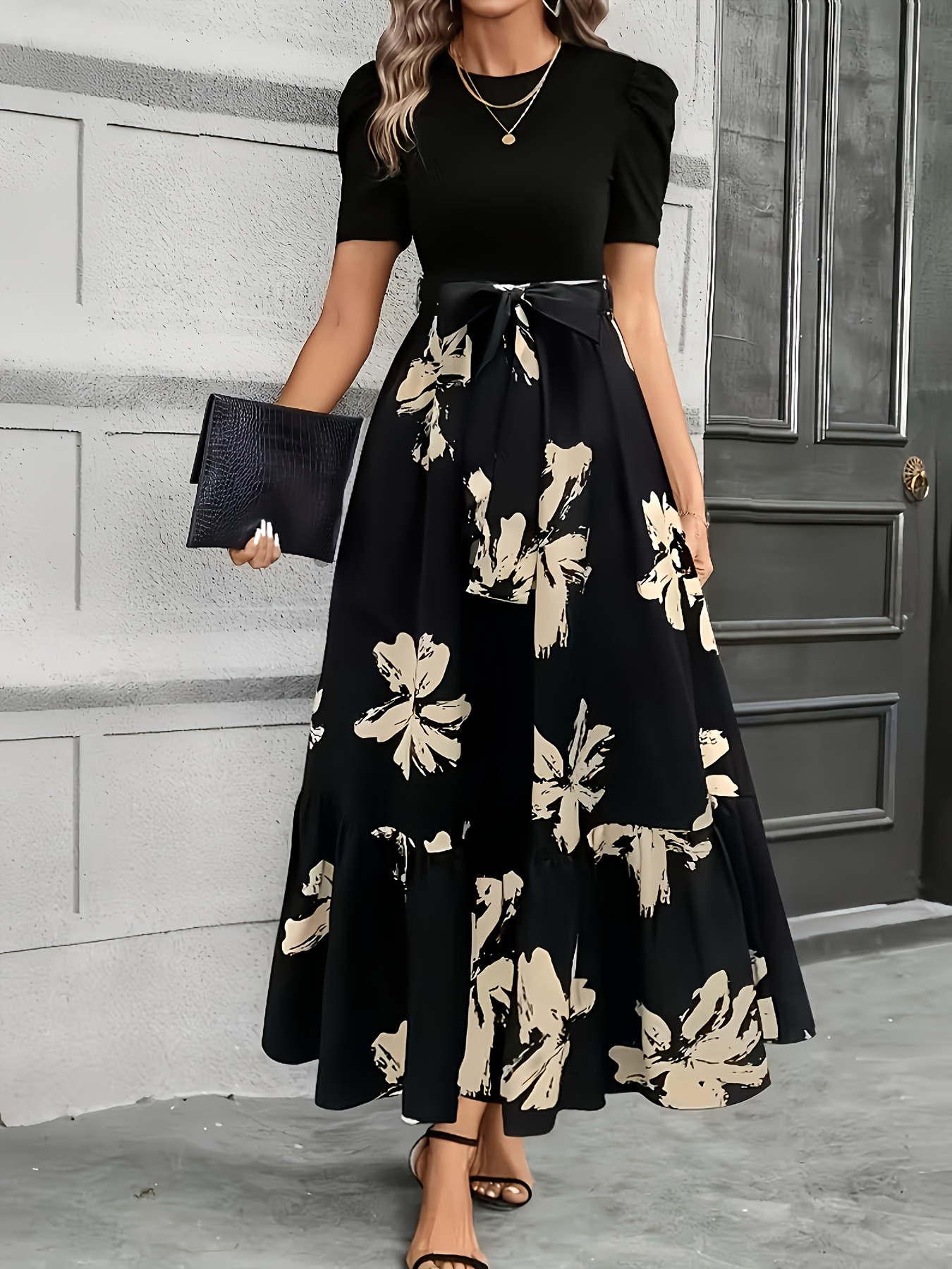 floral dress black sold on Temu United States