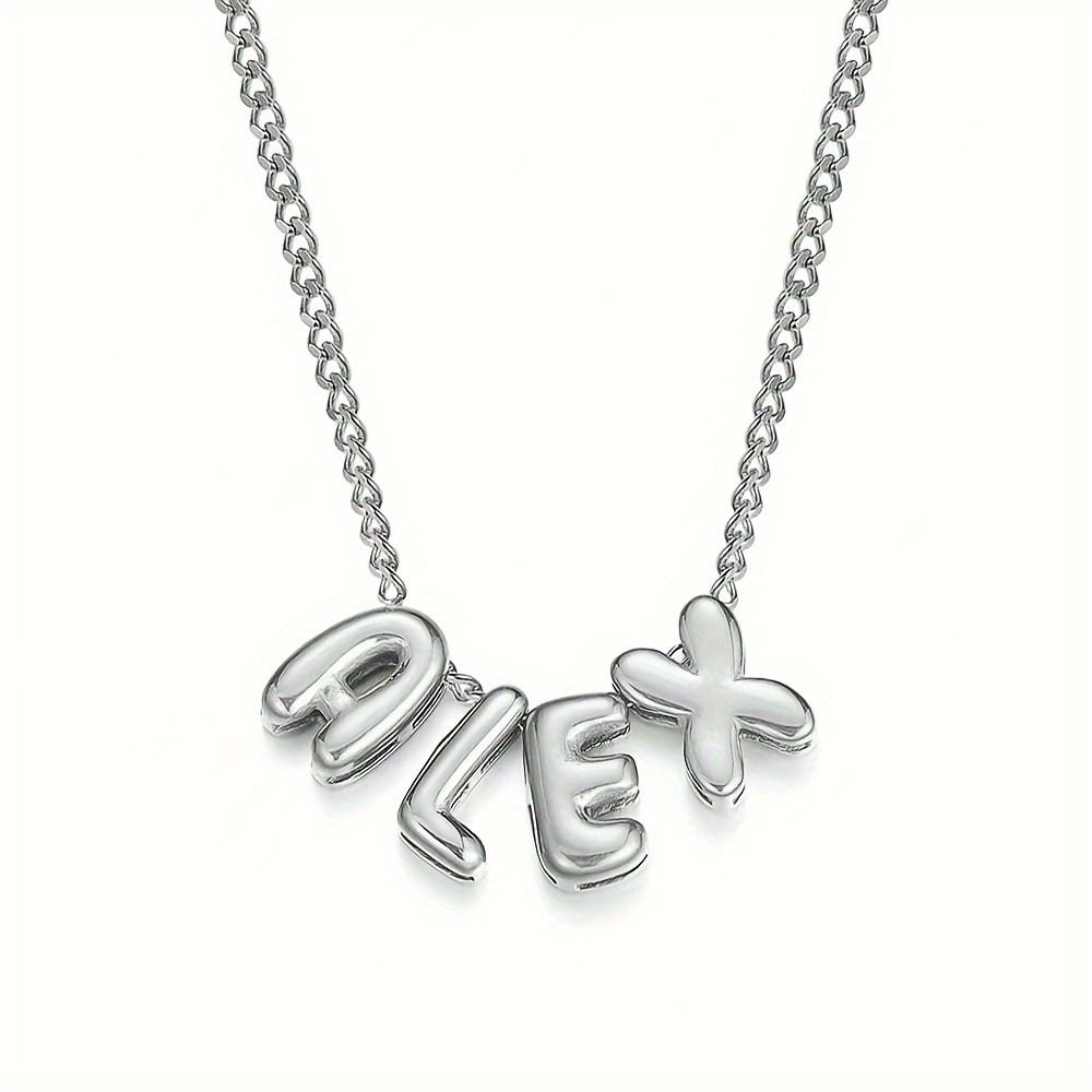 TEMU Personalized Custom Bubble Letter Name Necklace, Waterproof Stainless , Easy And Stylish Women's Personalized Jewelry, Suitable For Weddings,