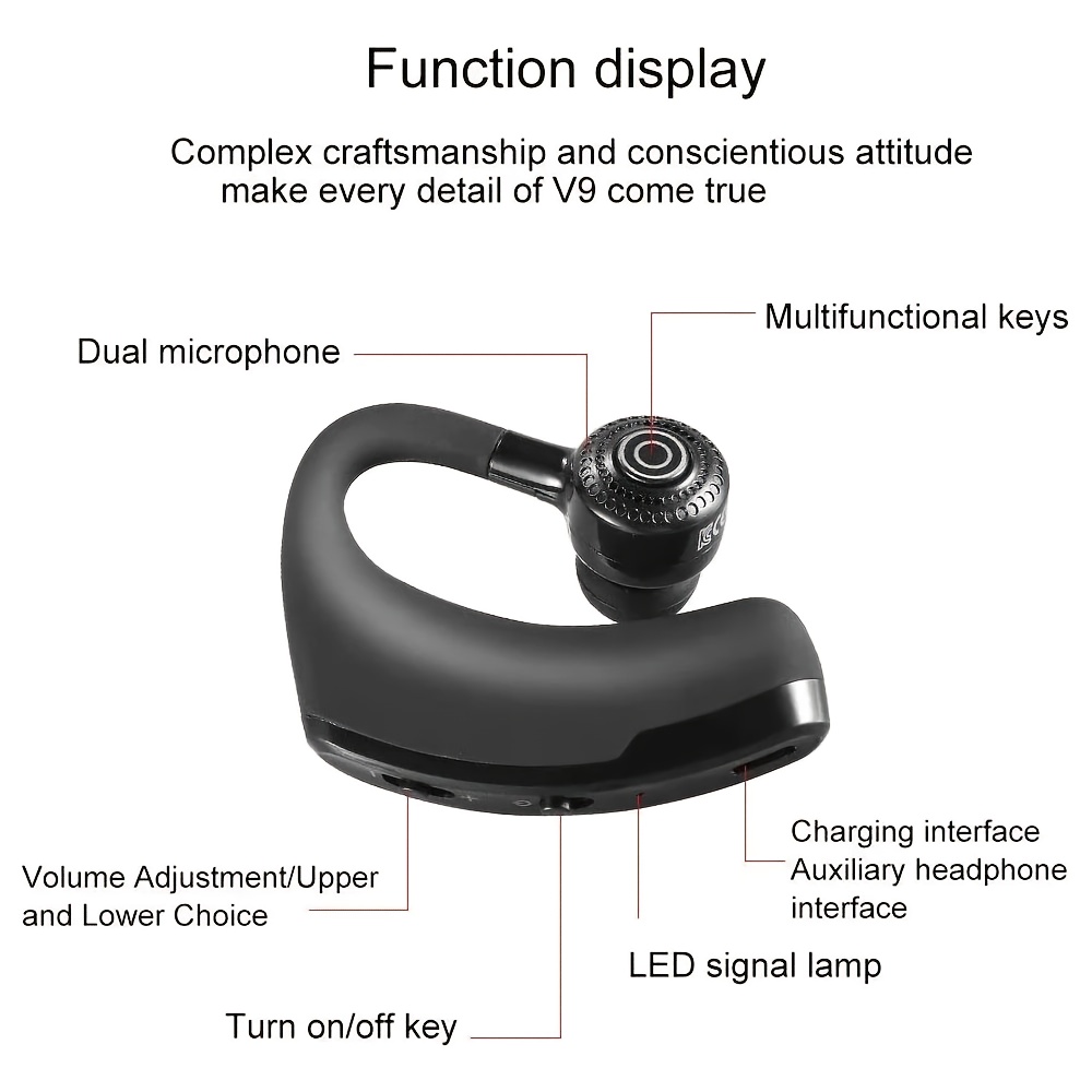 Business Wireless Headset | 180° Rotatable, Sweat-Proof, Clear HD Calls, Long 14H Talk Time, Lightweight Earphone for Driving, Work & Sports, Black