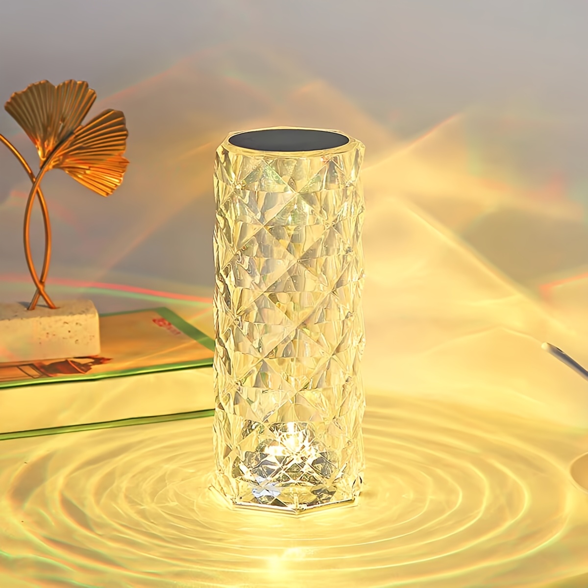 TEMU Modern Crystal Rose Table Lamp With 16- Remote & Rechargeable Rgb Led Night Light Suitable For Bedroom, Infrared Operation, Corded -in Desk Lamp