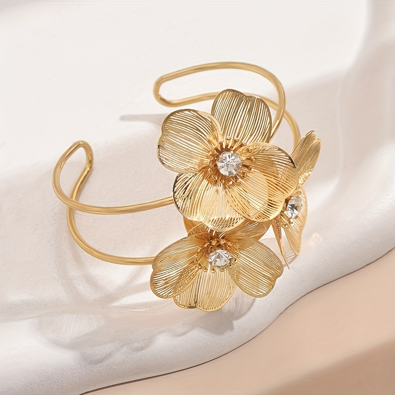 Adjustable Floral Cuff Bracelet with Gemstone Accents
