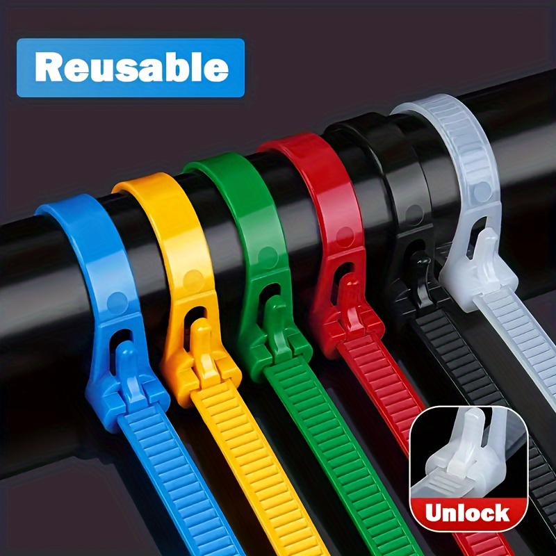 

100pcs Reusable Cable Ties, Long Self-locking Plastic Nylon Cable Tie - Slipknot Cable Organizer - Cable Lock Ties - Binders - Mixed Colors